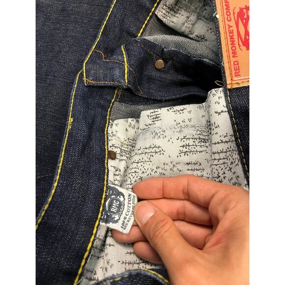 RMC Red Monkey Company Flame & Dragon Embroidered Wide Leg Baggy Y2K Jeans - Picture 5 of 5